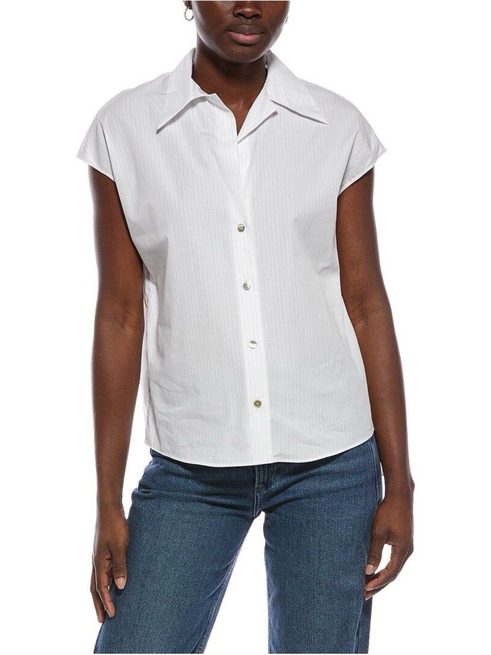 46. Vince • NWT $328 USD White Cap-Sleeve Button-Front Shirt